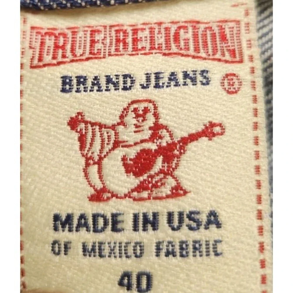 True Religion Jeans Blue Made in USA Size 40 Heavy Brown Stitching Y2K